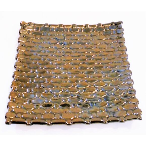 West Elm 12.5" Square Platter Candle Holder Decor Plate Gold Bronze Clay Pottery - Picture 4 of 6